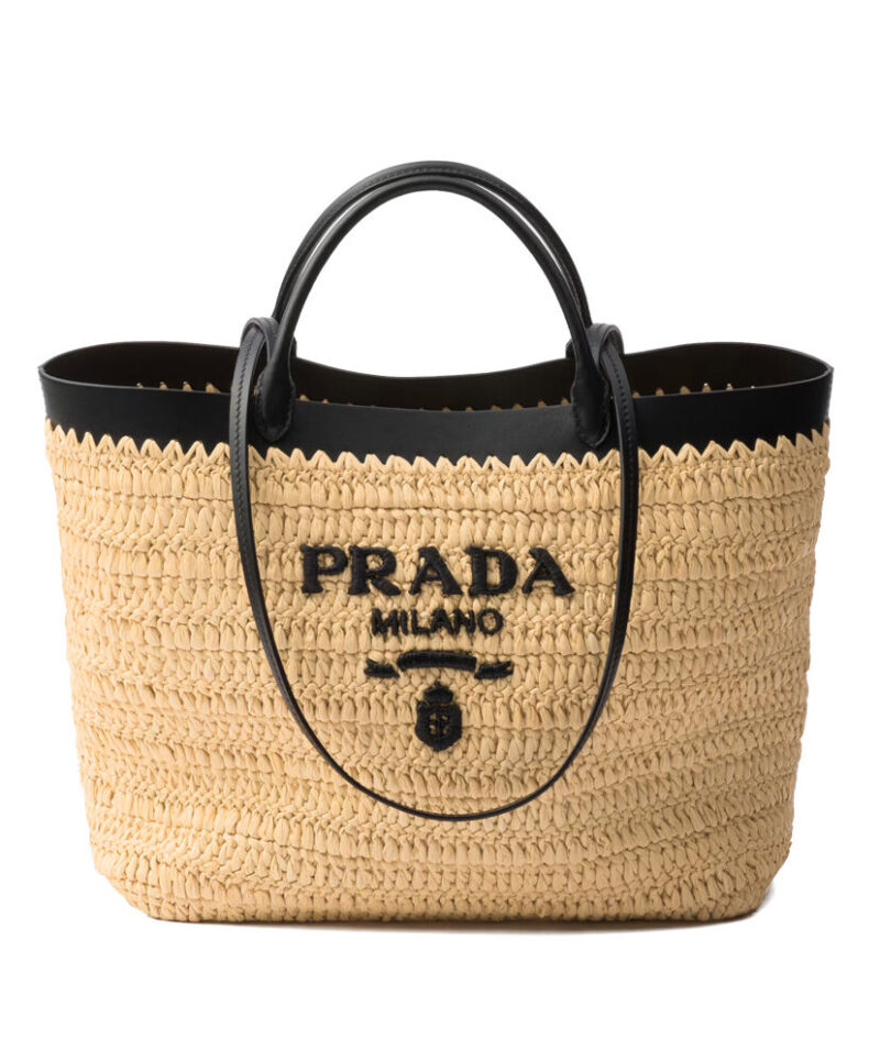 Prada Medium Crochet And Leather Tote Bag 1BG499 Apricot